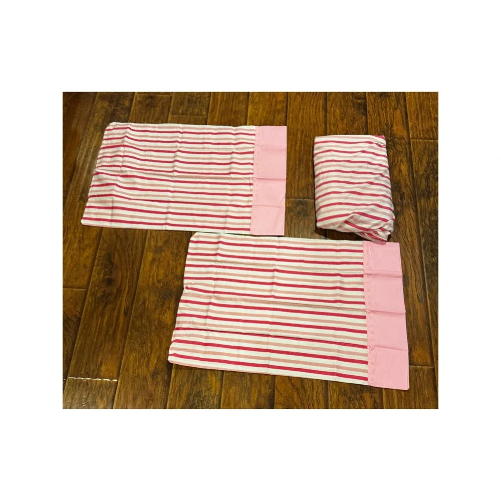 Springmaid Full Fitted Sheet 2 Pillowcases Pink Striped Vintage Striped 90s